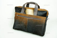 Load image into Gallery viewer, Cowhide Laptop Briefcase Bag | Natural Cowhide Office Satchel Bag | Cowhide Messenger Bag | Cowhide File Bag | Documents Bag | OB27
