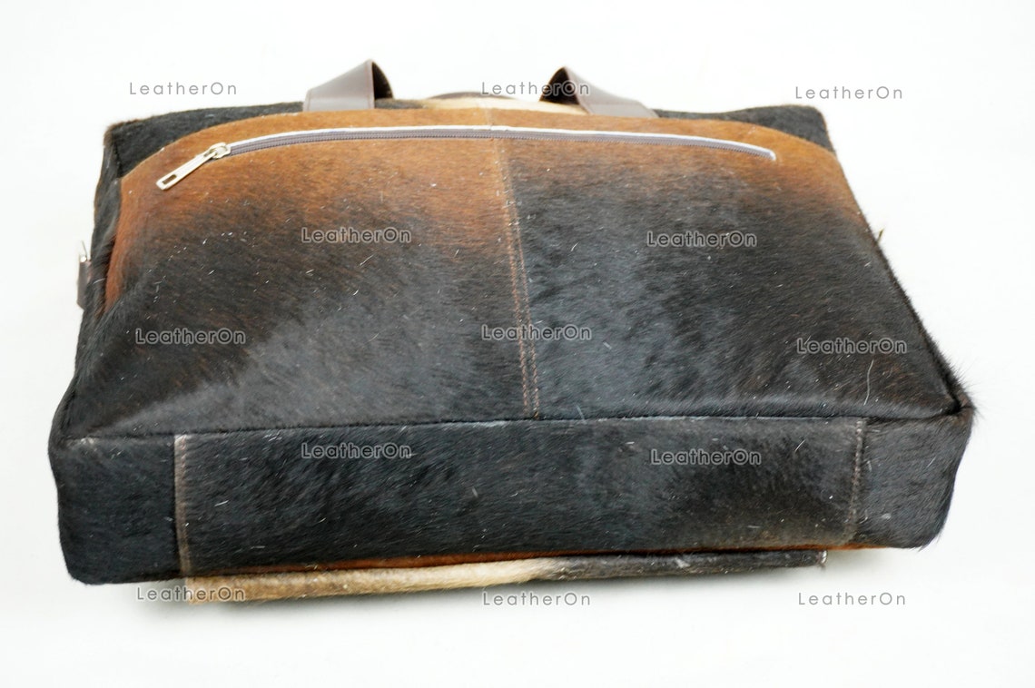 Cowhide Laptop Briefcase Bag | Natural Cowhide Office Satchel Bag | Cowhide Messenger Bag | Cowhide File Bag | Documents Bag | OB27