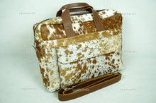 Load image into Gallery viewer, Cowhide Laptop Briefcase Bag | Natural Cowhide Office Satchel Bag | Cowhide Messenger Bag | Cowhide File Bag | Documents Bag | OB28
