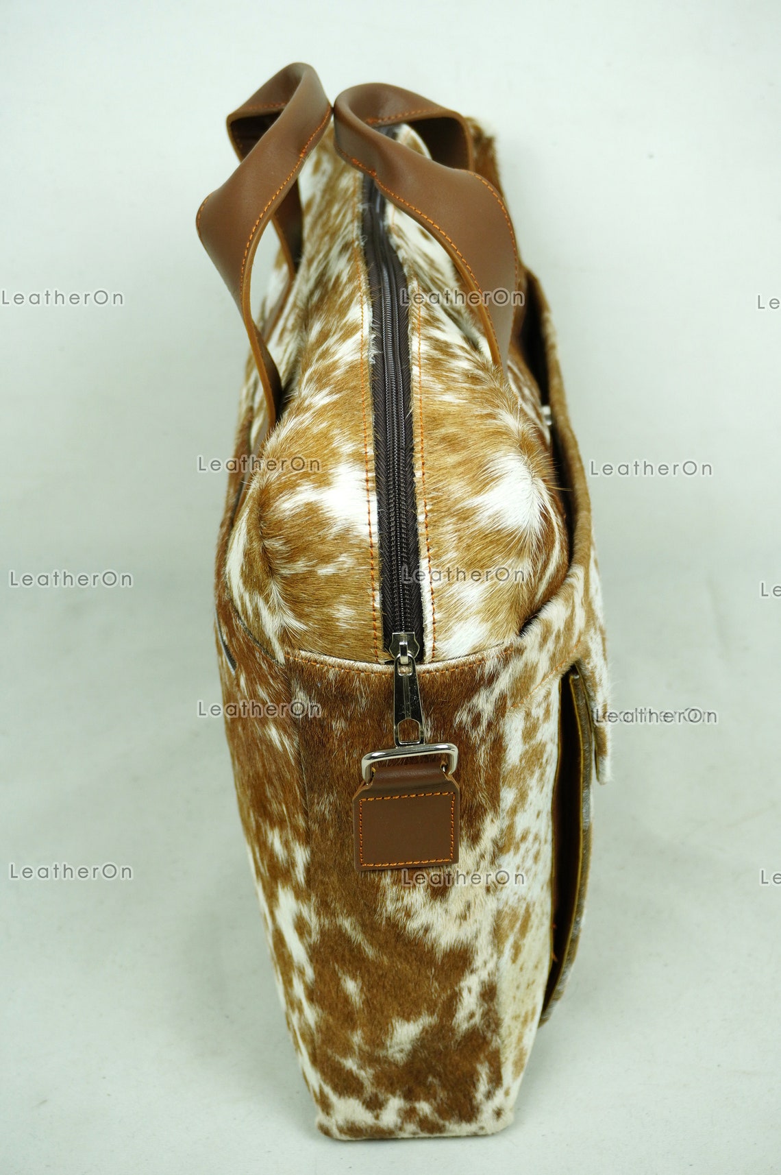 Cowhide Laptop Briefcase Bag | Natural Cowhide Office Satchel Bag | Cowhide Messenger Bag | Cowhide File Bag | Documents Bag | OB28