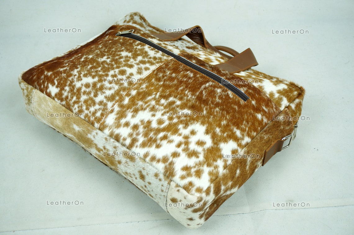 Cowhide Laptop Briefcase Bag | Natural Cowhide Office Satchel Bag | Cowhide Messenger Bag | Cowhide File Bag | Documents Bag | OB28