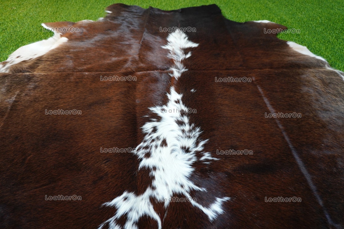 Medium (5 x 5.6 ft.) EXACT As Photo, Tricolor COWHIDE Area RUG | 100% Natural Cowhide Rug | Hair-on Cowhide Leather Rug | C564