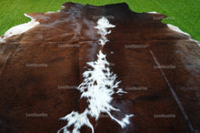 Load image into Gallery viewer, Medium (5 x 5.6 ft.) EXACT As Photo, Tricolor COWHIDE Area RUG | 100% Natural Cowhide Rug | Hair-on Cowhide Leather Rug | C564
