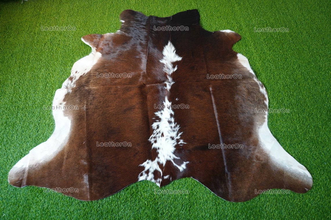 Medium (5 x 5.6 ft.) EXACT As Photo, Tricolor COWHIDE Area RUG | 100% Natural Cowhide Rug | Hair-on Cowhide Leather Rug | C564