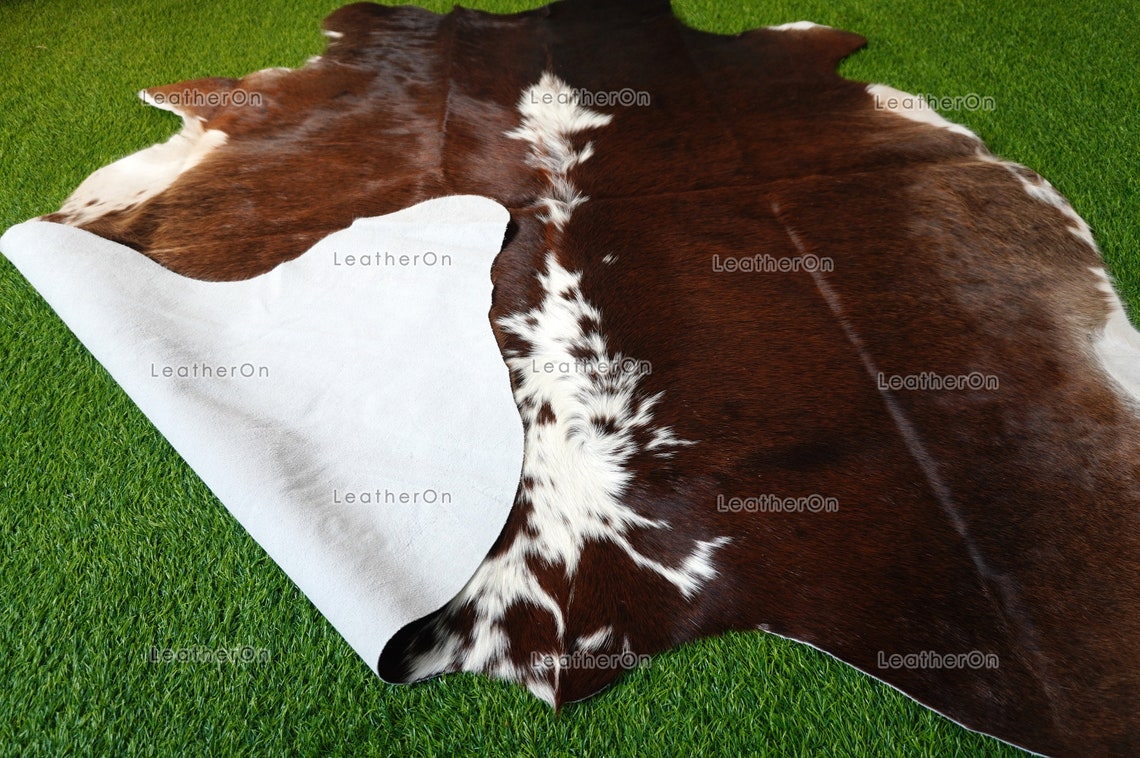 Medium (5 x 5.6 ft.) EXACT As Photo, Tricolor COWHIDE Area RUG | 100% Natural Cowhide Rug | Hair-on Cowhide Leather Rug | C564