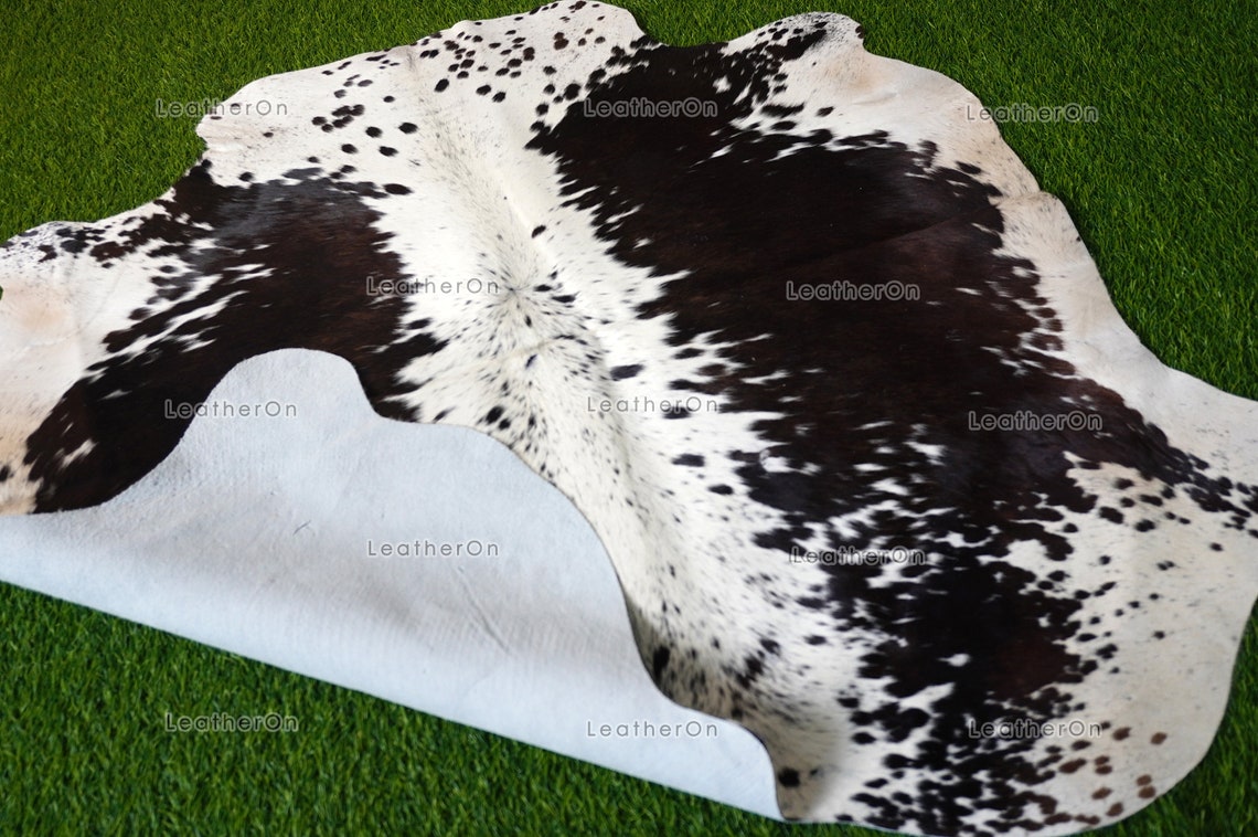 Small ( 3.7 X 4 ft.) EXACT As Photo, Black White COWHIDE Area RUG | 100% Natural Cowhide Rug | Hair-on Leather Cow Hide Rug | C568