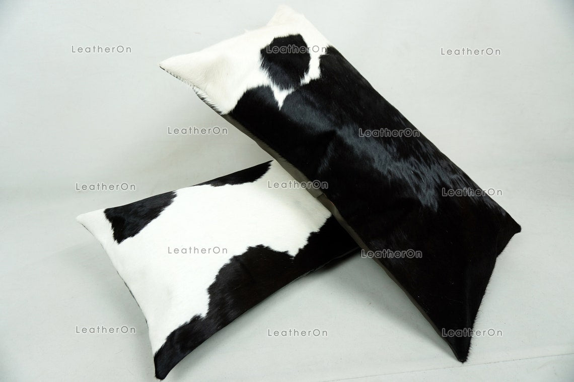 Cowhide Pillows Covers (12X 24 inch) 100% Natural Hair on Cowhide Leather Pillow Cases Real Cowhide Cushion Covers | PLW220