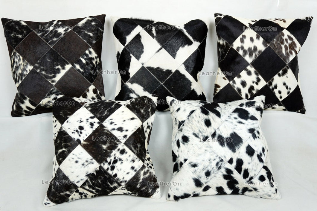Cowhide Patchwork Pillows Covers 100% Natural Hair on Cowhide Leather Pillow Cases Real Cowhide Cushion Covers | PLW224
