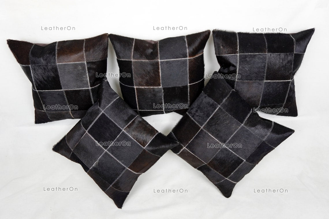 Cowhide Patchwork Pillows Covers 100% Natural Hair on Cowhide Leather Pillow Cases Real Cowhide Cushion Covers | PLW225