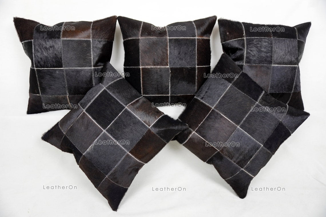 Cowhide Patchwork Pillows Covers 100% Natural Hair on Cowhide Leather Pillow Cases Real Cowhide Cushion Covers | PLW225