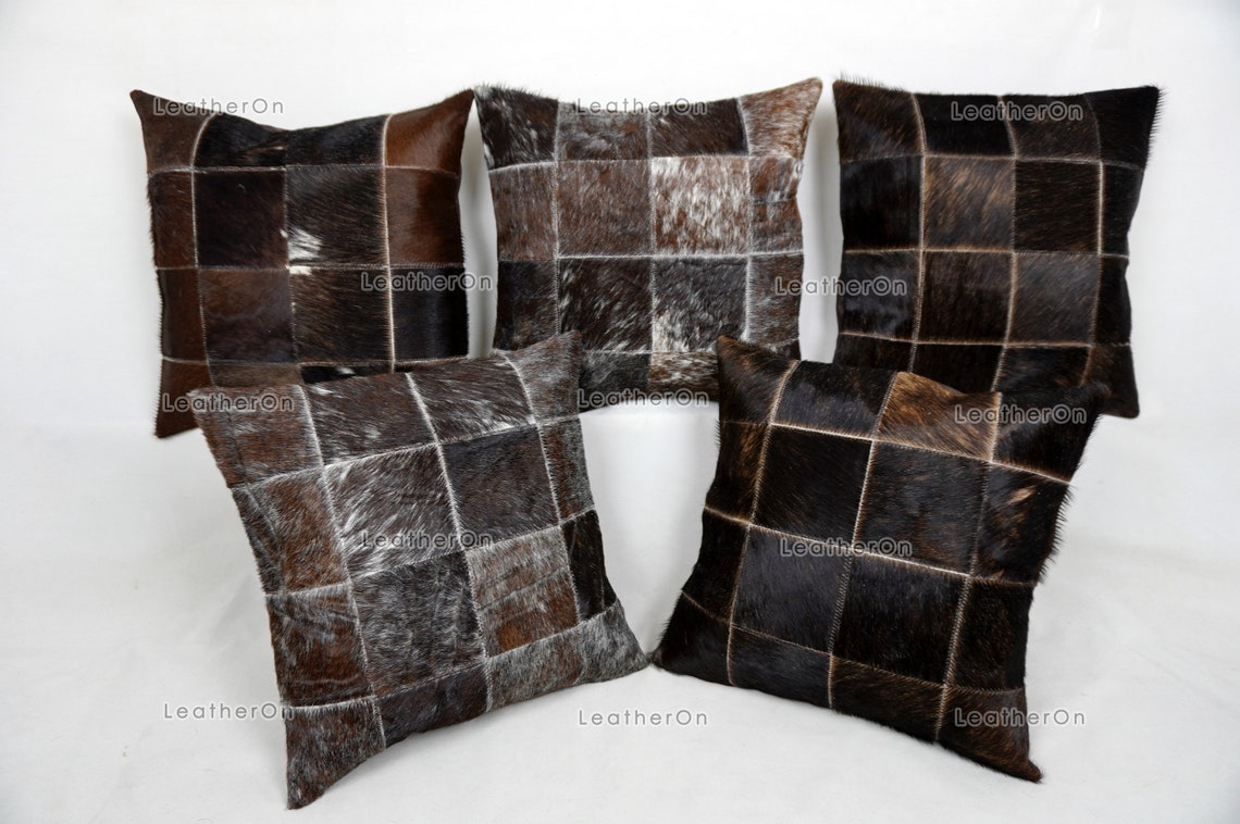 Cowhide Patchwork Pillows Covers 100% Natural Hair on Cowhide Leather Pillow Cases Real Cowhide Cushion Covers | PLW226