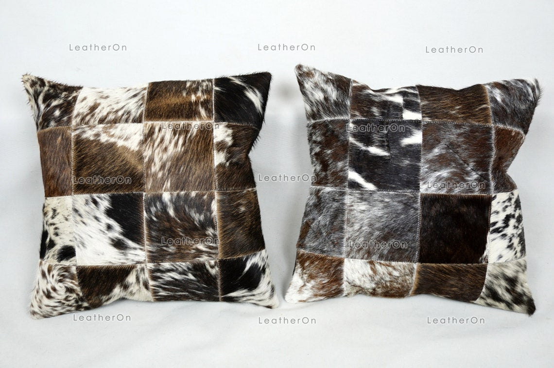 Cowhide Patchwork Pillows Covers 100% Natural Hair on Cowhide Leather Pillow Cases | PLW227