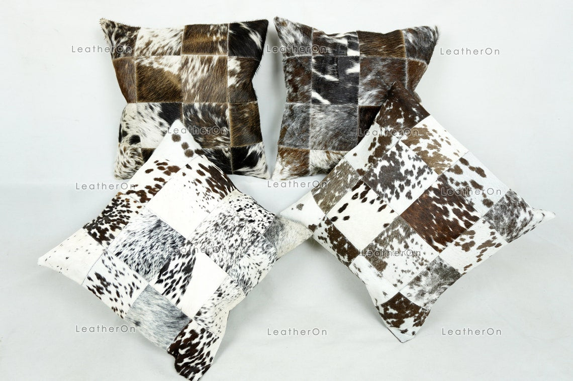 Cowhide Patchwork Pillows Covers 100% Natural Hair on Cowhide Leather Pillow Cases | PLW227