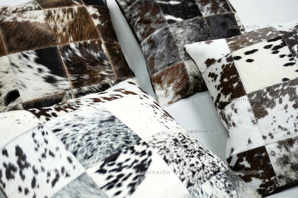 Cowhide Patchwork Pillows Covers 100% Natural Hair on Cowhide Leather Pillow Cases | PLW227