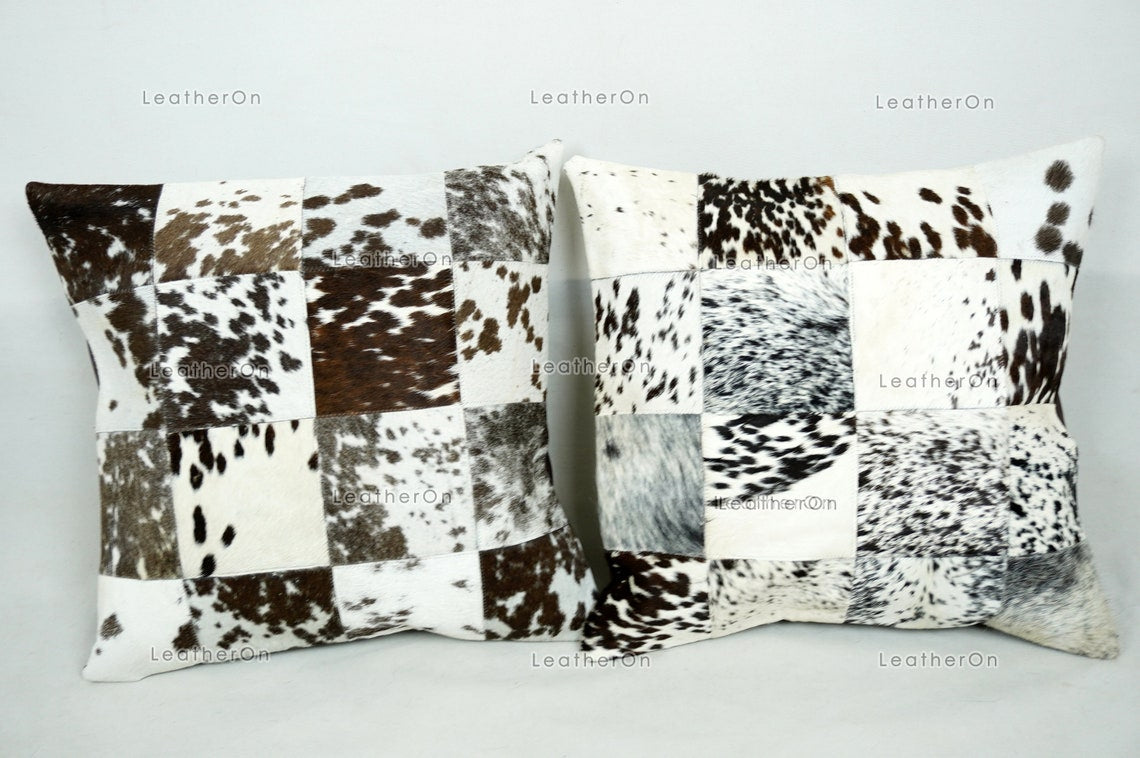 Cowhide Patchwork Pillows Covers 100% Natural Hair on Cowhide Leather Pillow Cases | PLW227