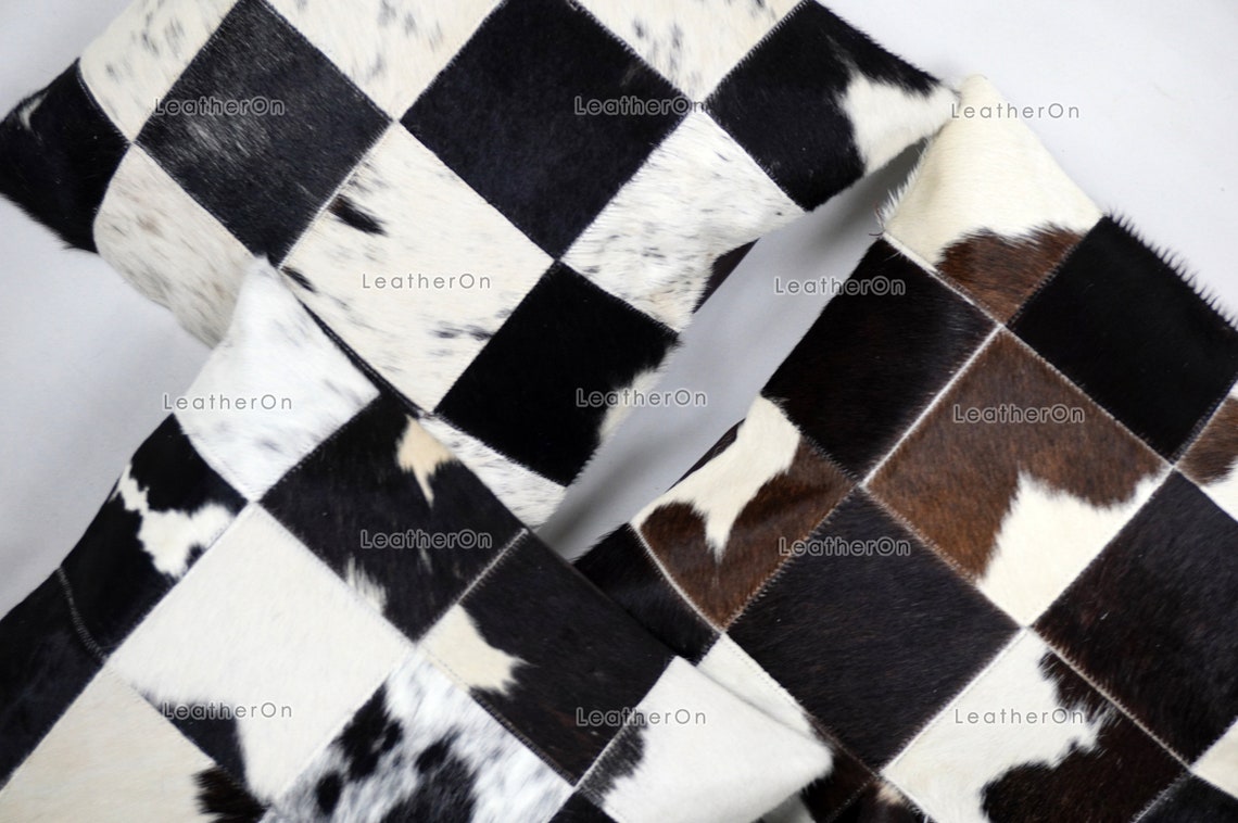 Cowhide Patchwork Pillows Covers 100% Natural Hair on Cowhide Leather Pillow Cases Real Cowhide Cushion Covers | PLW228