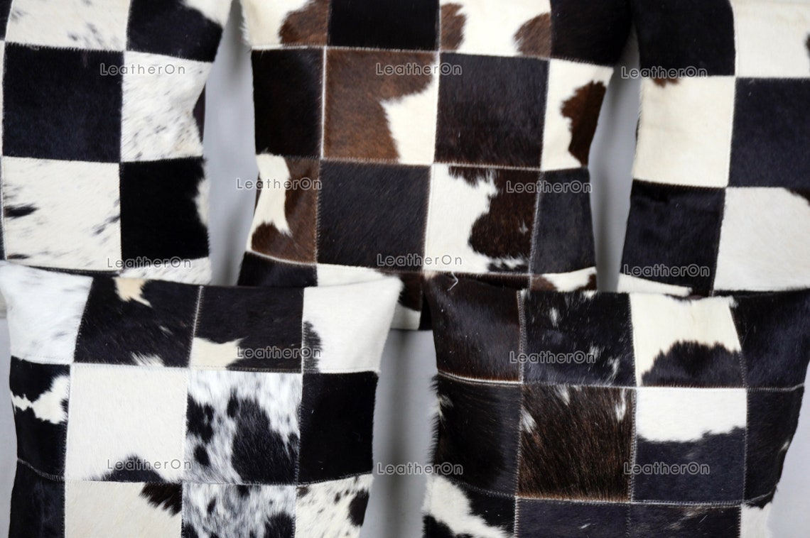 Cowhide Patchwork Pillows Covers 100% Natural Hair on Cowhide Leather Pillow Cases Real Cowhide Cushion Covers | PLW228