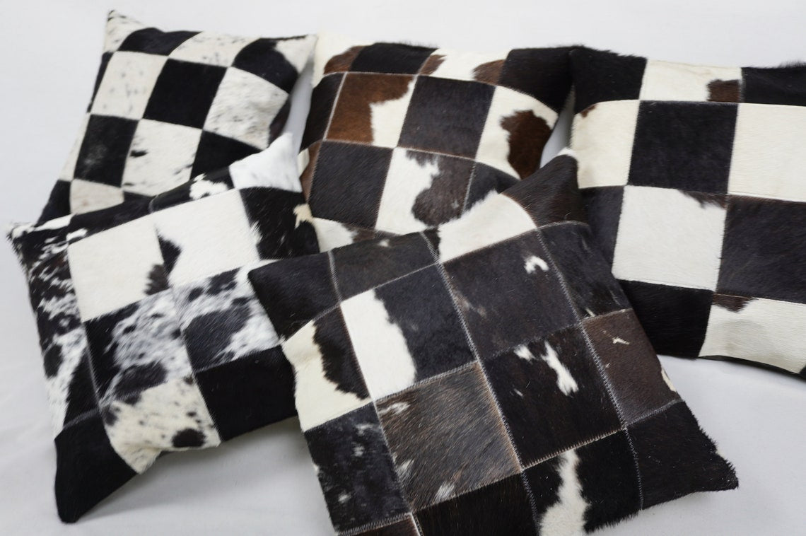 Cowhide Patchwork Pillows Covers 100% Natural Hair on Cowhide Leather Pillow Cases Real Cowhide Cushion Covers | PLW228