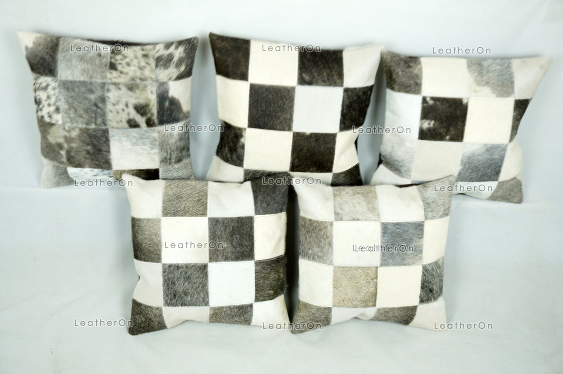 Cowhide Patchwork Pillows Covers 100% Natural Hair on Cowhide Leather Pillow Cases Real Cowhide Cushion Covers | PLW229
