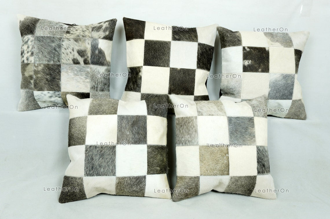 Cowhide Patchwork Pillows Covers 100% Natural Hair on Cowhide Leather Pillow Cases Real Cowhide Cushion Covers | PLW229
