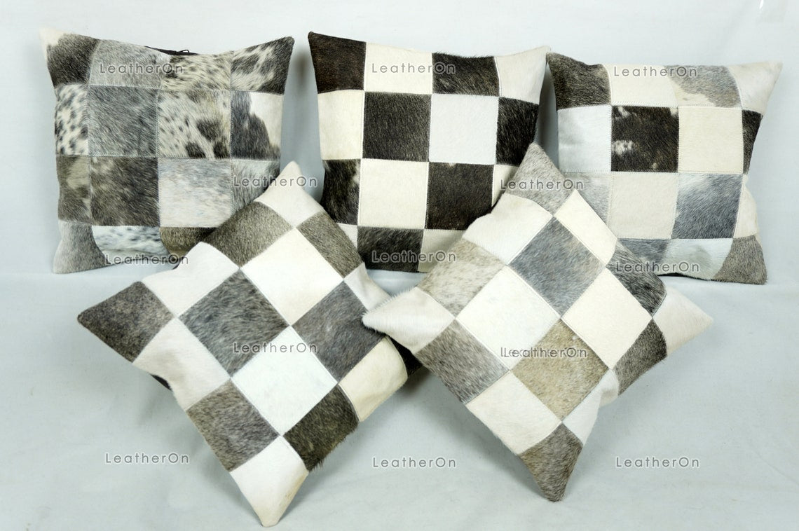 Cowhide Patchwork Pillows Covers 100% Natural Hair on Cowhide Leather Pillow Cases Real Cowhide Cushion Covers | PLW229