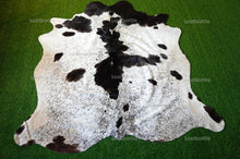 Load image into Gallery viewer, Large (5.5 x 5.5 ft.) EXACT As Photo, Black White COWHIDE Area RUG | 100% Natural Cowhide Rug | Hair-on Cowhide Leather Rug | C579
