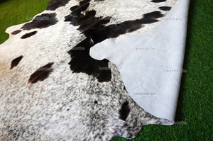 Large (5.5 x 5.5 ft.) EXACT As Photo, Black White COWHIDE Area RUG | 100% Natural Cowhide Rug | Hair-on Cowhide Leather Rug | C579
