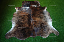 Load image into Gallery viewer, Medium (5 X 5 ft.) EXACT As Photo, Brindle Tricolor COWHIDE Area RUG | 100% Natural Cowhide Rug | Hair-on Cowhide Leather Rug | C589
