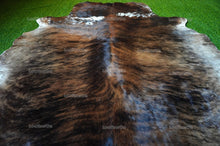 Load image into Gallery viewer, Medium (5 X 5 ft.) EXACT As Photo, Brindle Tricolor COWHIDE Area RUG | 100% Natural Cowhide Rug | Hair-on Cowhide Leather Rug | C589
