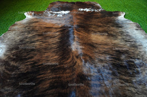 Medium (5 X 5 ft.) EXACT As Photo, Brindle Tricolor COWHIDE Area RUG | 100% Natural Cowhide Rug | Hair-on Cowhide Leather Rug | C589