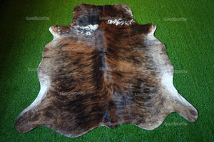 Medium (5 X 5 ft.) EXACT As Photo, Brindle Tricolor COWHIDE Area RUG | 100% Natural Cowhide Rug | Hair-on Cowhide Leather Rug | C589