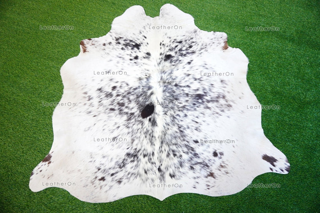 Small (4.9 X 4.7 ft.) EXACT As Photo, Speckled Black White COWHIDE Area RUG | 100% Natural Cowhide Rug | Hair-on Leather Cow Hide Rug | C597