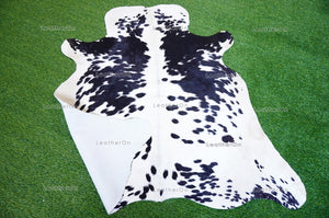 Small (4.3 X 4.6 ft.) EXACT As Photo, Black White COWHIDE Area RUG | 100% Natural Cowhide Rug | Hair-on Leather Cow Hide Rug | C601