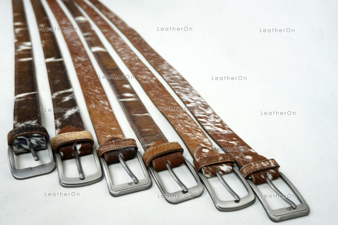 Genuine COWHIDE BELTS with Full Grain Leather Backside | Unisex 100% Natural Cow hide Belts | REAL Hair on Leather Belts | BLT12