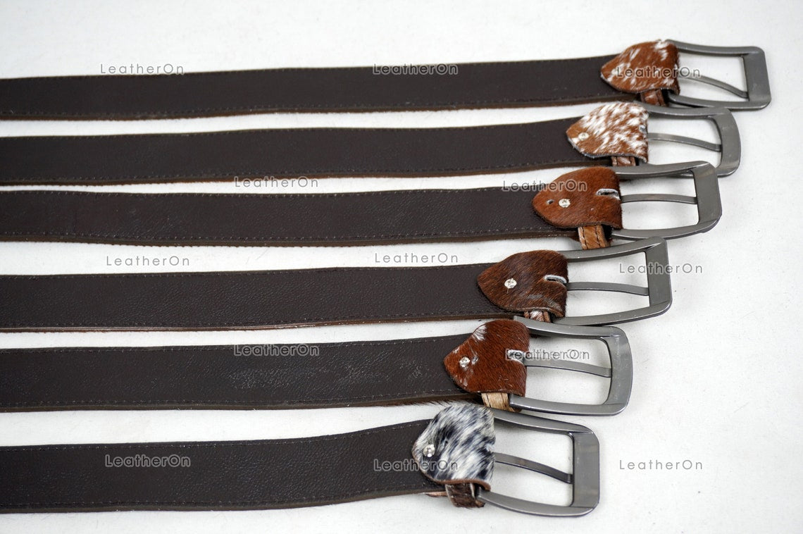 Genuine COWHIDE BELTS with Full Grain Leather Backside | Unisex 100% Natural Cow hide Belts | REAL Hair on Leather Belts | BLT12