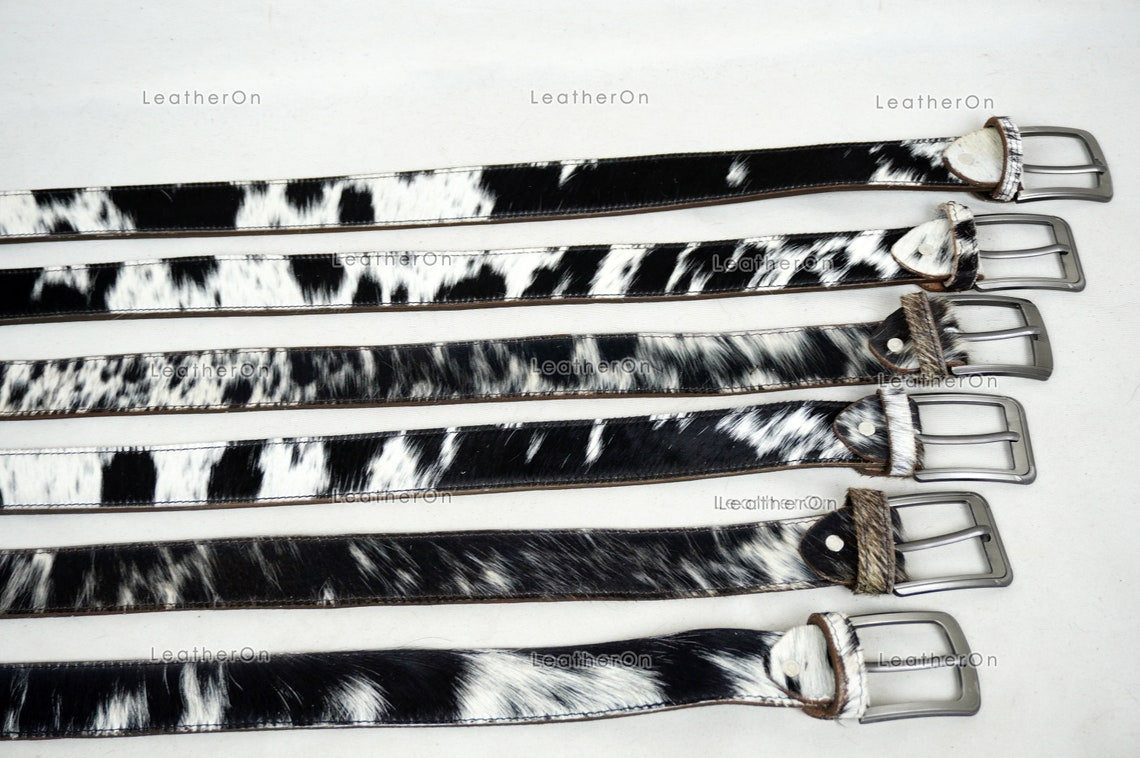 Genuine COWHIDE BELTS with Full Grain Leather Backside | Unisex 100% Natural Cow hide Belts | REAL Hair on Leather Belts | BLT13