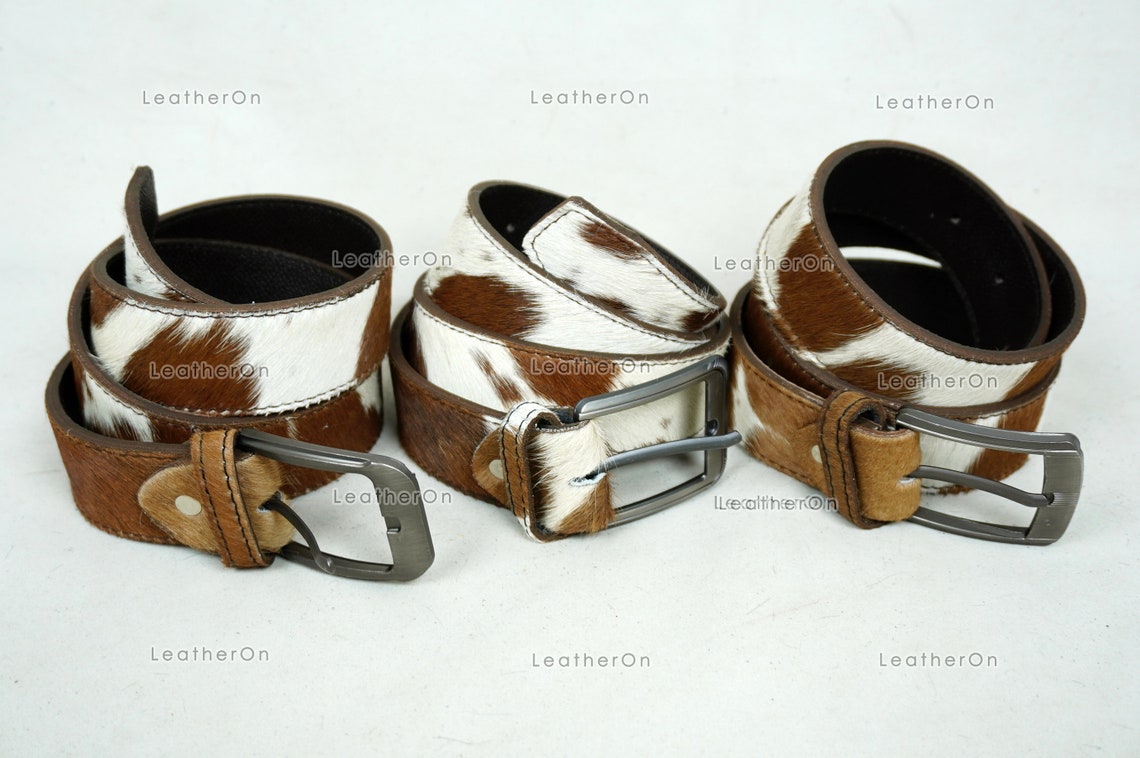 Genuine COWHIDE BELTS with Full Grain Leather Backside | Unisex 100% Natural Cow hide Belts | REAL Hair on Leather Belts | BLT14