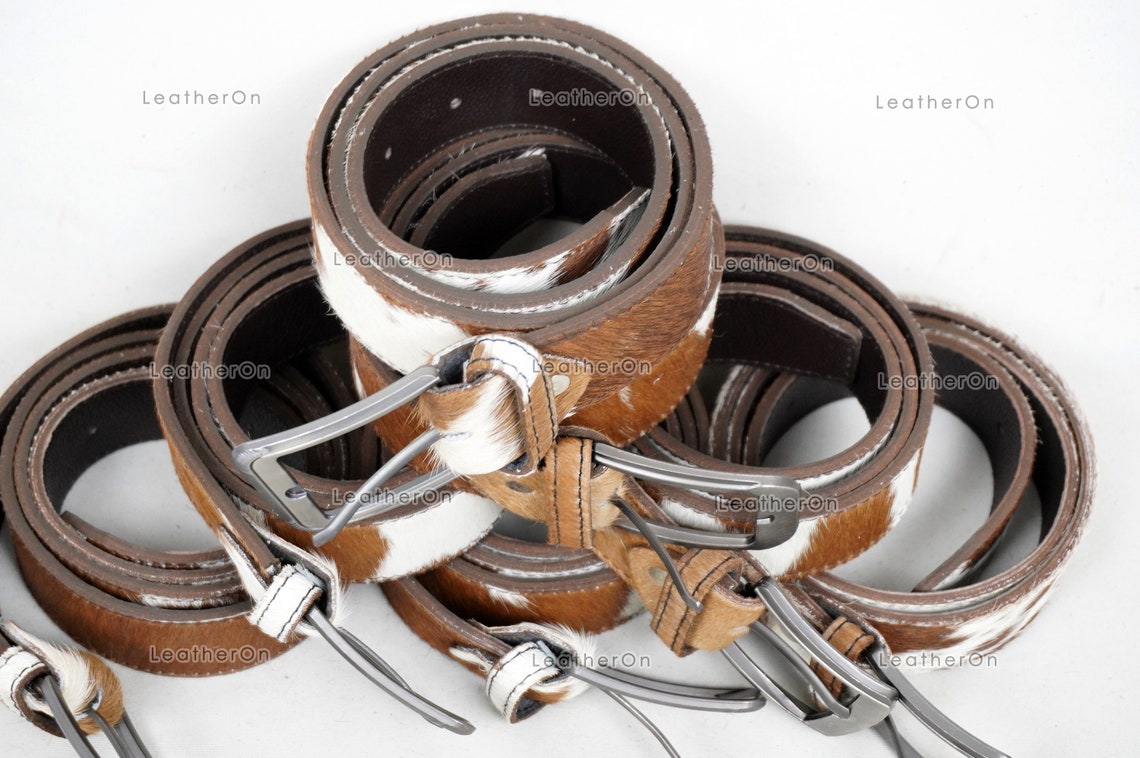Genuine COWHIDE BELTS with Full Grain Leather Backside | Unisex 100% Natural Cow hide Belts | REAL Hair on Leather Belts | BLT14