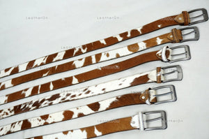 Genuine COWHIDE BELTS with Full Grain Leather Backside | Unisex 100% Natural Cow hide Belts | REAL Hair on Leather Belts | BLT14