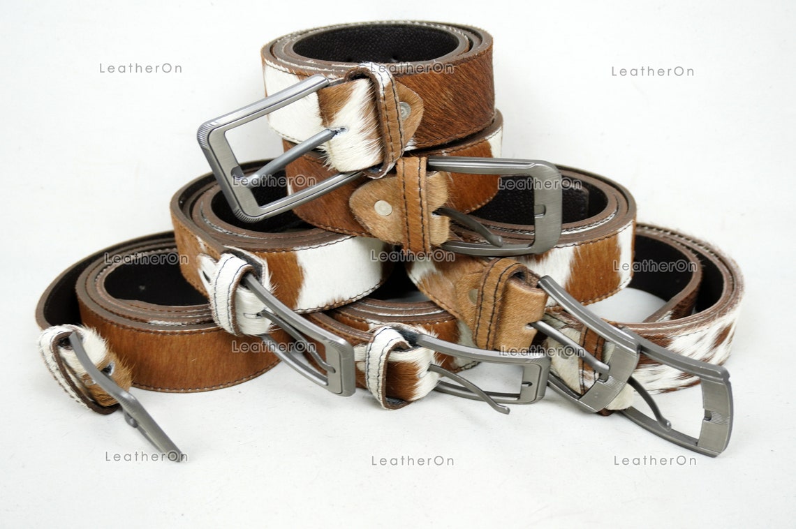Genuine COWHIDE BELTS with Full Grain Leather Backside | Unisex 100% Natural Cow hide Belts | REAL Hair on Leather Belts | BLT14
