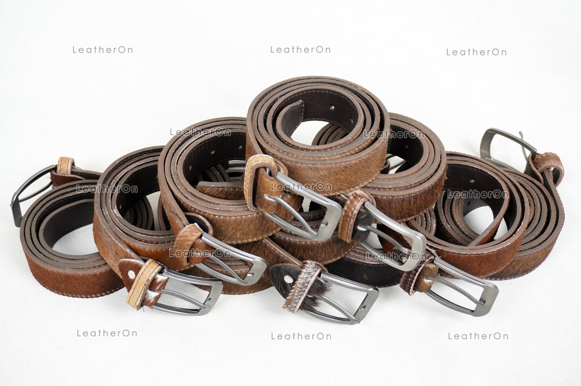 Genuine COWHIDE BELTS with Full Grain Leather Backside | Unisex 100% Natural Cow hide Belts | REAL Hair on Leather Belts | BLT15