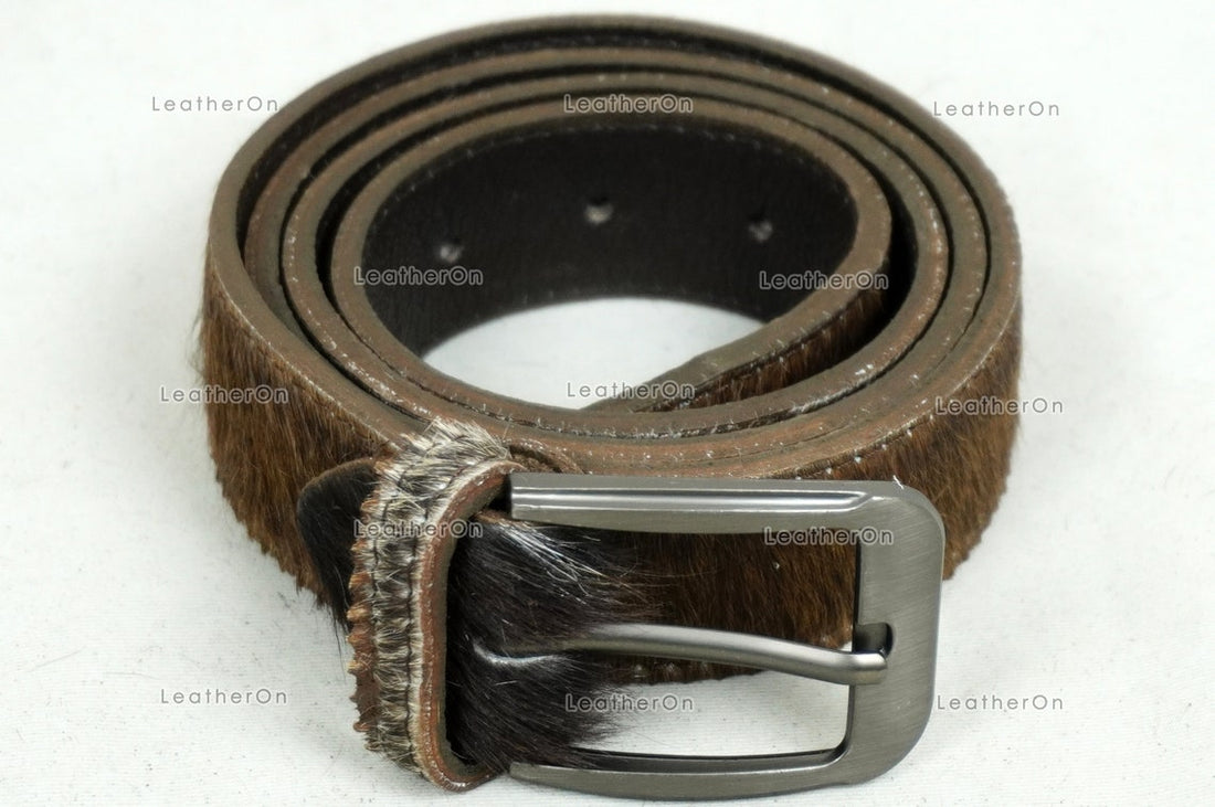 Genuine COWHIDE BELTS with Full Grain Leather Backside | Unisex 100% Natural Cow hide Belts | REAL Hair on Leather Belts | BLT15