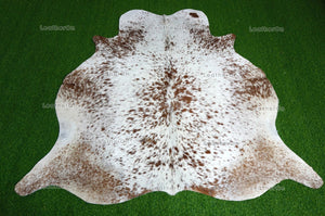 Large (5.6 X 5.9 ft.) EXACT As Photo, Speckled Brown White COWHIDE Area RUG | 100% Natural Cowhide Rug | Hair-on Cowhide Leather Rug | C608