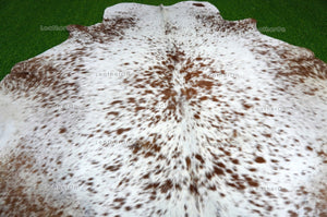 Large (5.6 X 5.9 ft.) EXACT As Photo, Speckled Brown White COWHIDE Area RUG | 100% Natural Cowhide Rug | Hair-on Cowhide Leather Rug | C608