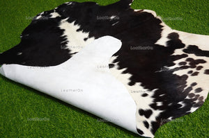 Small (4 X 3.9 ft.) EXACT As Photo, Black White COWHIDE RUG | 100% Natural Cowhide Area Rug | Real Hair-on Leather Rug | C617