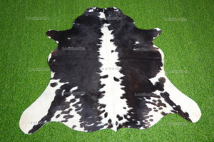 Small (4 X 3.9 ft.) EXACT As Photo, Black White COWHIDE RUG | 100% Natural Cowhide Area Rug | Real Hair-on Leather Rug | C617