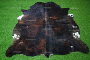 Medium (5 x 5 ft.) EXACT As Photo, Tricolor Brindle COWHIDE RUG | 100% Natural Cowhide Area Rug | Hair-on Cowhide Leather Rug | C639