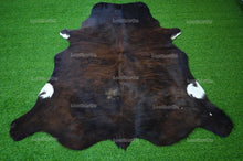 Load image into Gallery viewer, Medium (5 x 5 ft.) EXACT As Photo, Tricolor Brindle COWHIDE RUG | 100% Natural Cowhide Area Rug | Hair-on Cowhide Leather Rug | C640
