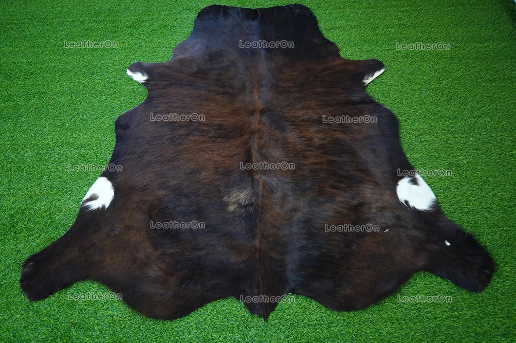 Medium (5 x 5 ft.) EXACT As Photo, Tricolor Brindle COWHIDE RUG | 100% Natural Cowhide Area Rug | Hair-on Cowhide Leather Rug | C640