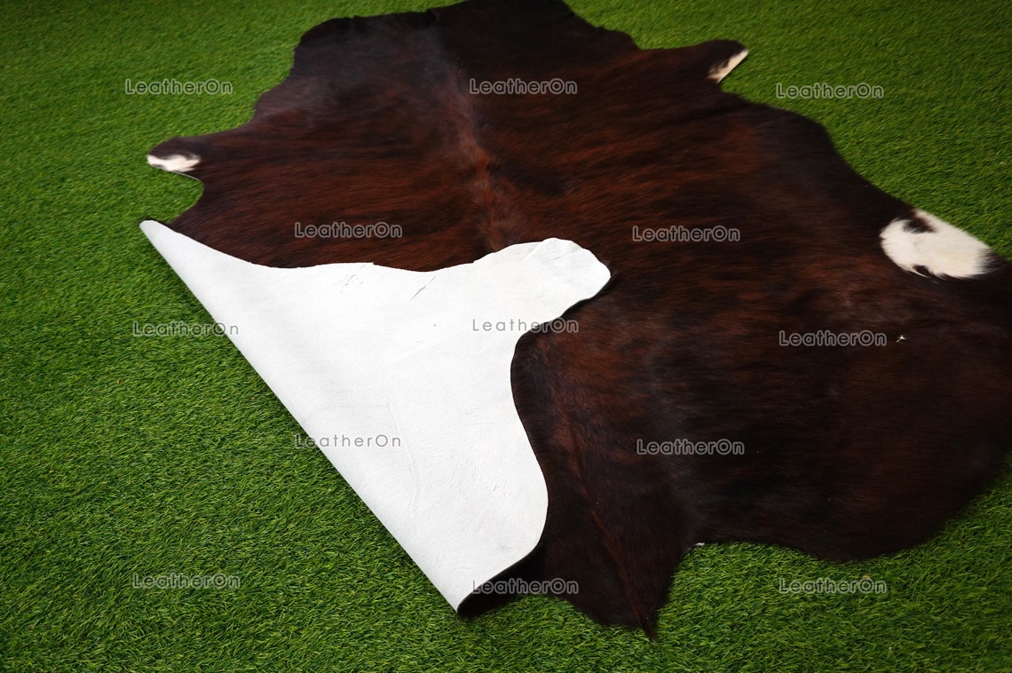 Medium (5 x 5 ft.) EXACT As Photo, Tricolor Brindle COWHIDE RUG | 100% Natural Cowhide Area Rug | Hair-on Cowhide Leather Rug | C640